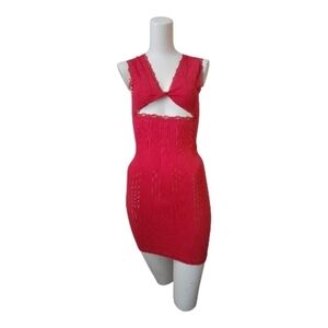 Nasty Gal Red Lace Trim Eyelet Cut Out Mini Dress M/L